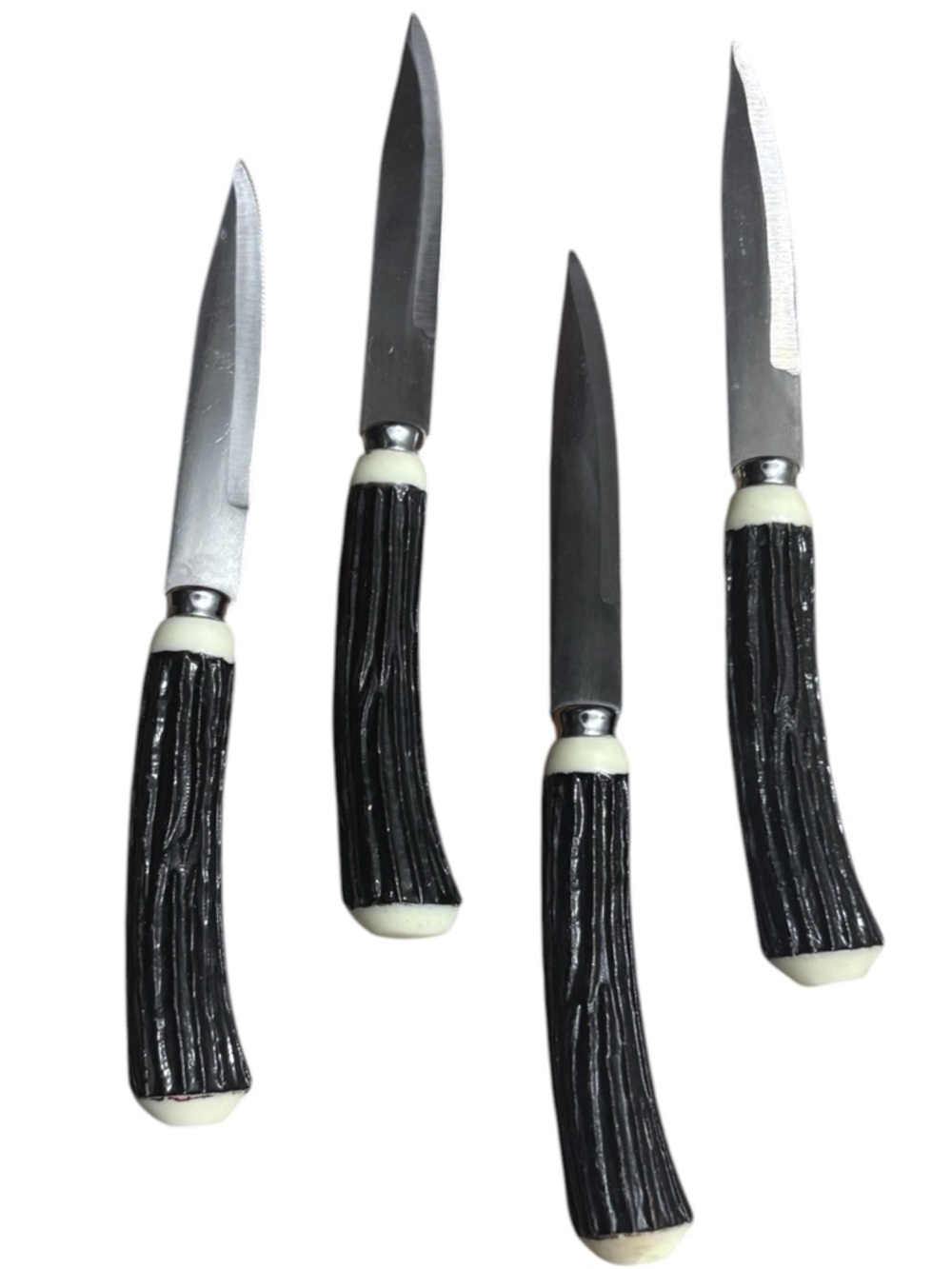STELLAR 4 Vintage Steak Knives Stainless Steel Blade Faux Antler Handles JAPAN